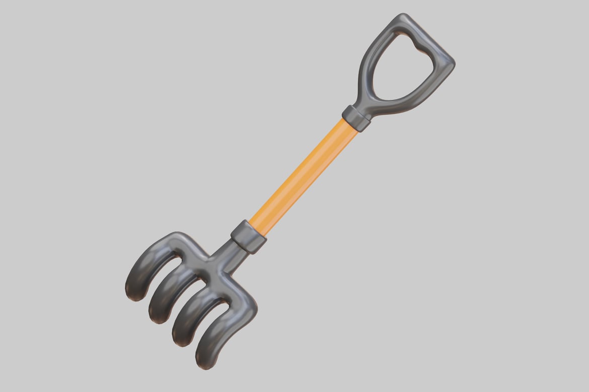 Download Gardening tool with four curved prongs. 3D Model