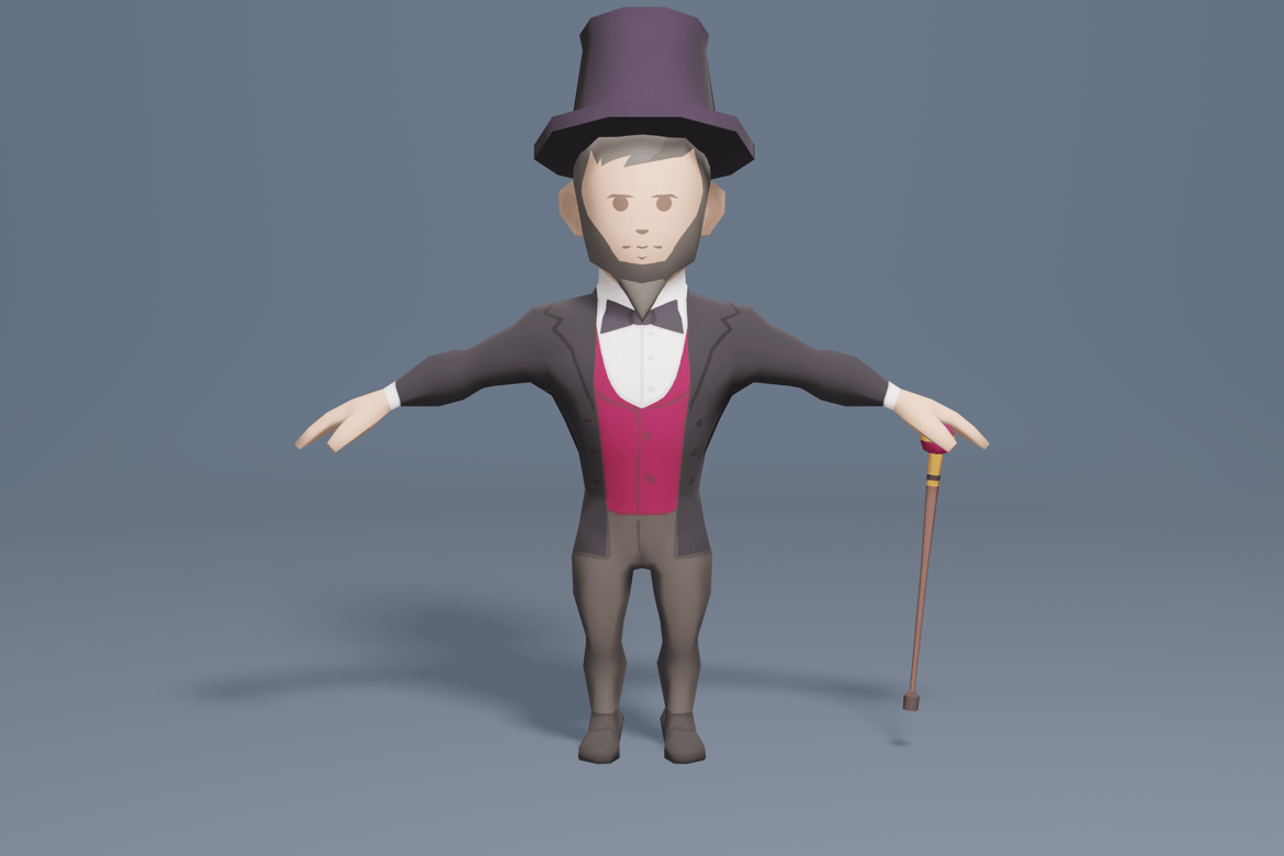 Download Gentleman man in top hat with cane 3D Model