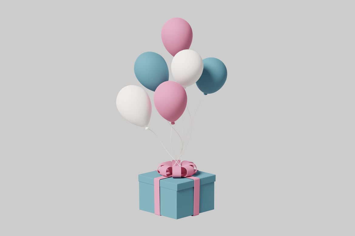 Download Gift box with balloons 3D Model