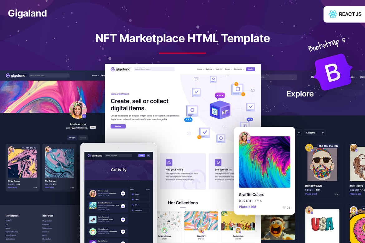 Download Gigaland - NFT Marketplace React Js Template