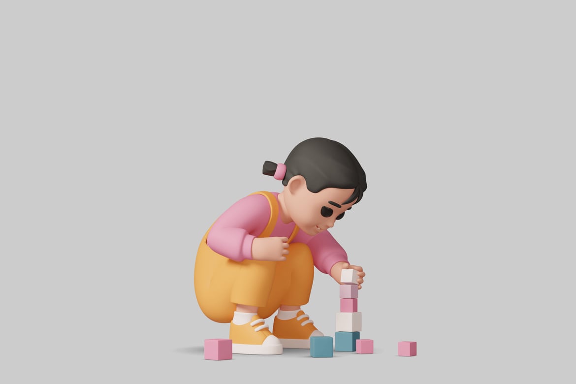 Download Girl building with blocks. 3D Model