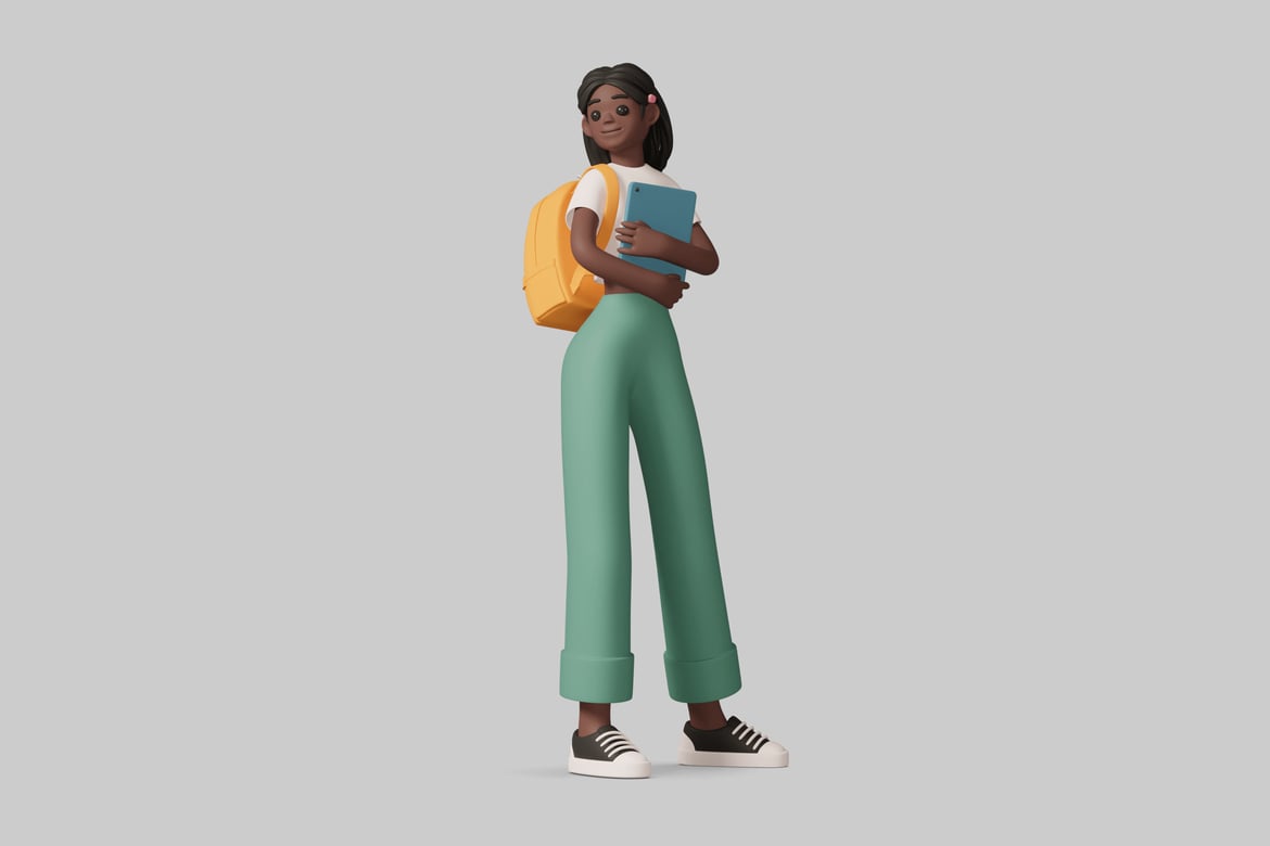 Download Girl in casual clothing with a tablet 3D Model