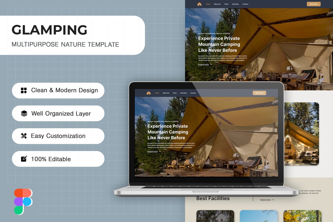 Download Glamping & Adventure Landing Page - UI KIT Figma Design