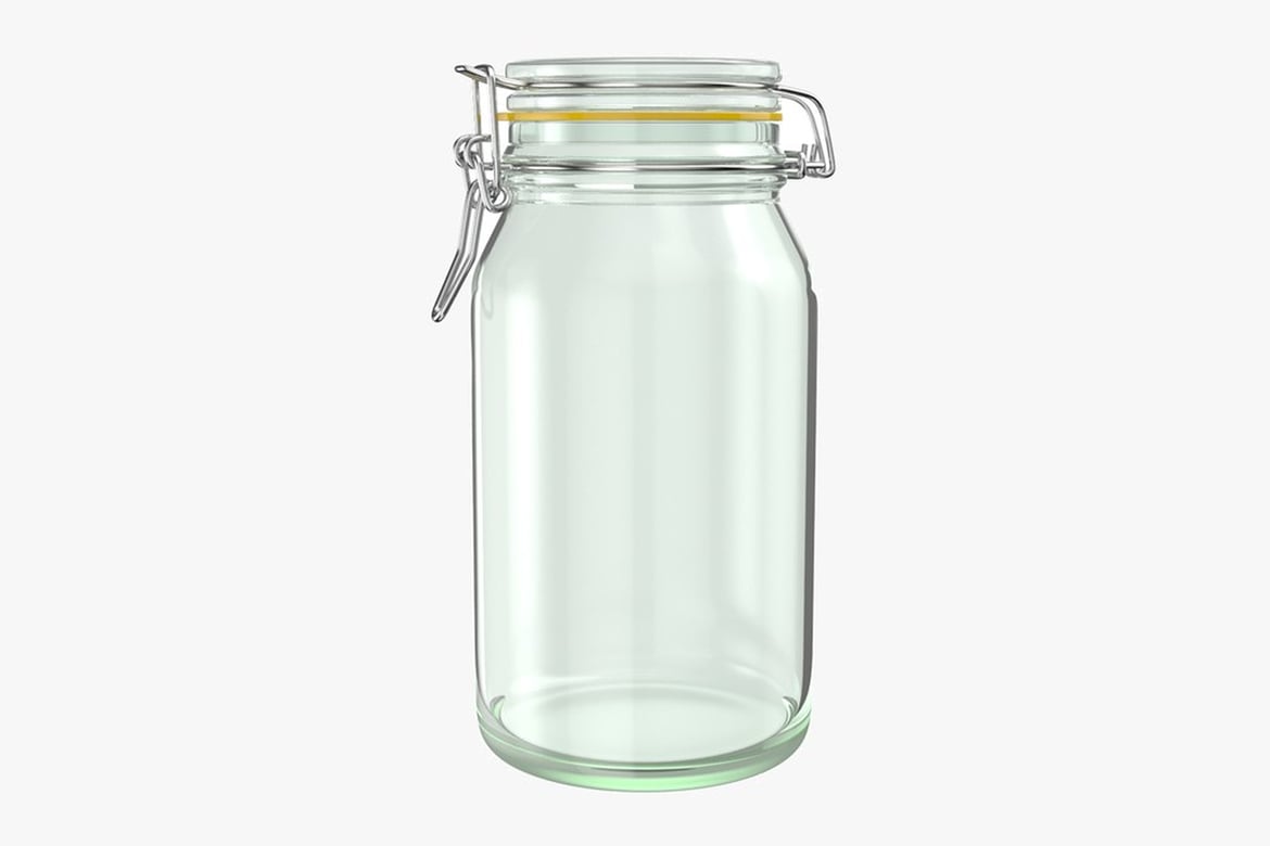 Download Glass Jar Empty, Glass Jar with Metal Clasp Lid 3D Model