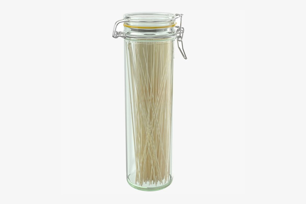 Download Glass Jar with Hinged Lid Containing Stick-Shaped Contents 3D Model