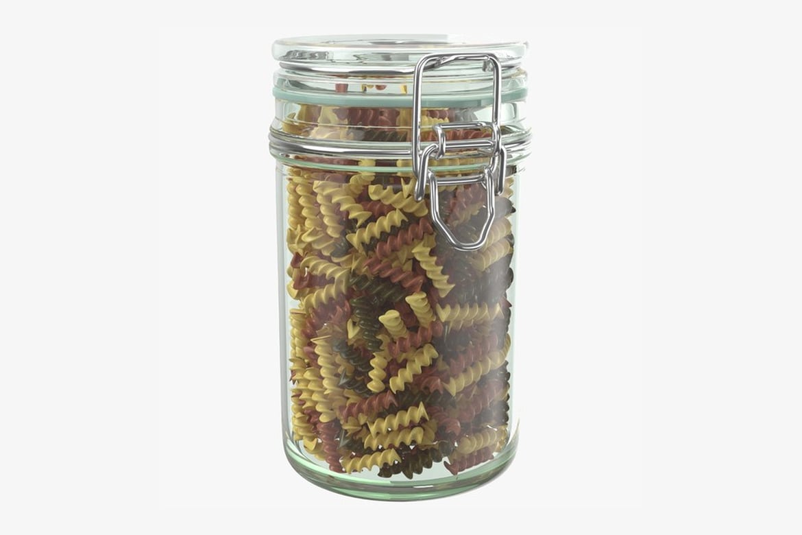 Download Glass Jar with Tri-Color Fusilli Pasta 3D Model