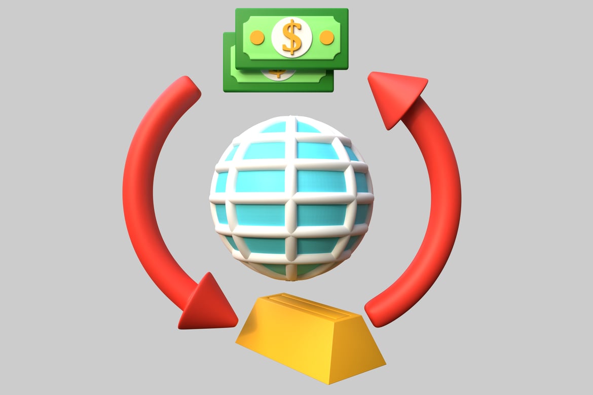 Download Globe with grid and dollar bills 3D Model