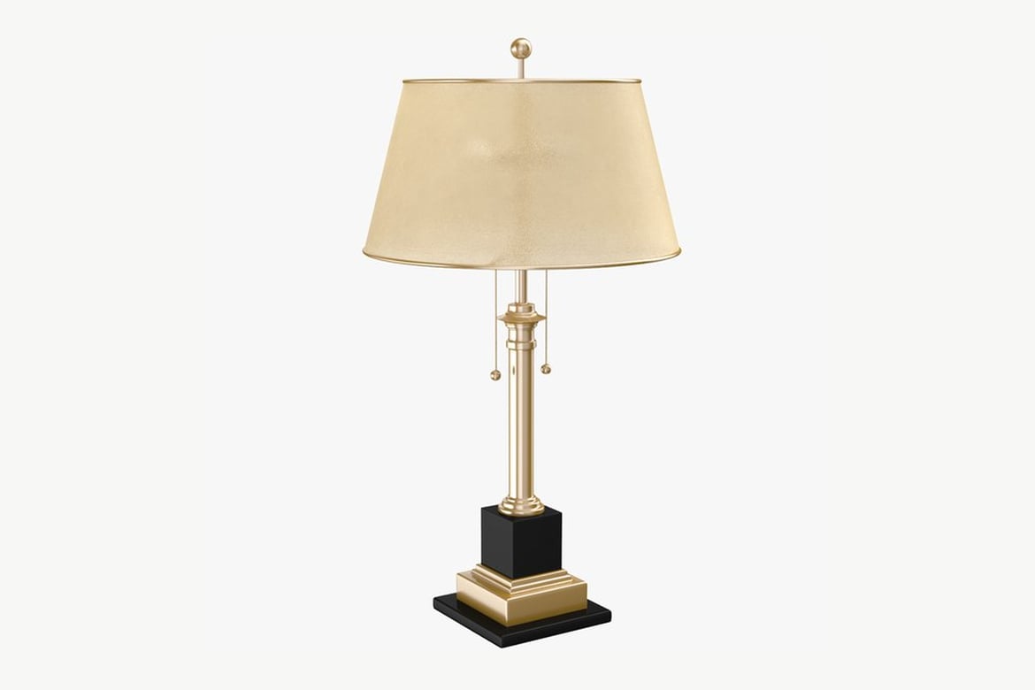 Download Gold and Black Table Lamp with Beige Shade 3D Model