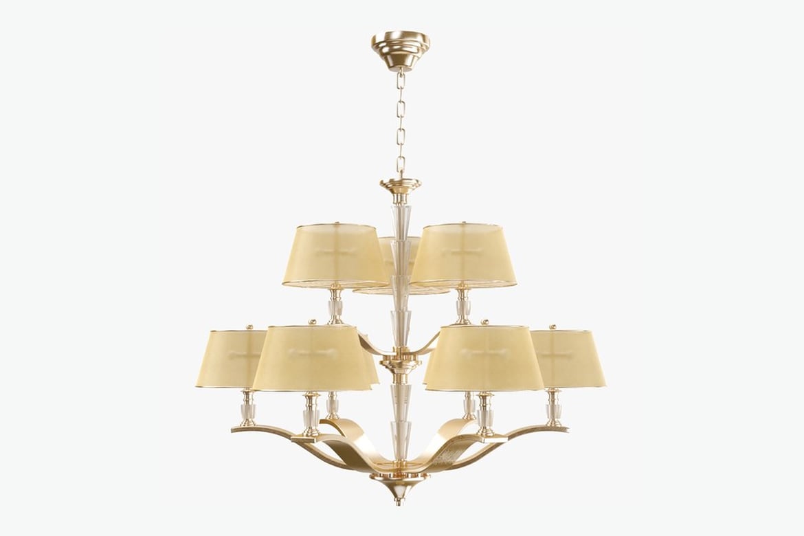 Download Gold Chandelier with Cylindrical Beige Shades 3D Model