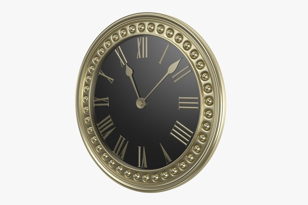 Download Gold Clock with Black Face and Roman Numerals 3D Model