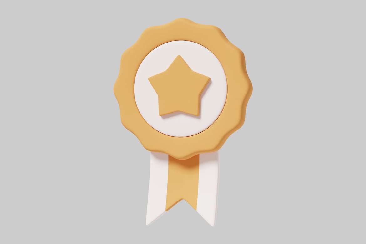 Download Gold rosette with white background and two ribbons 3D Model