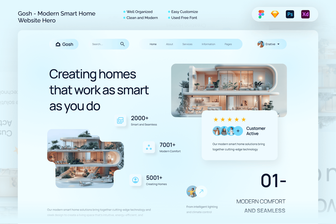 Download Gosh - Modern Smart Home Website Hero Figma Design