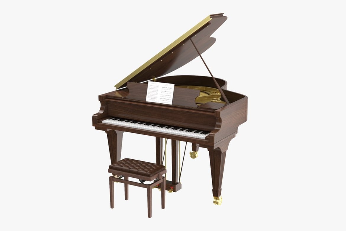 Download Grand Piano with Open Lid and Bench 3D Model