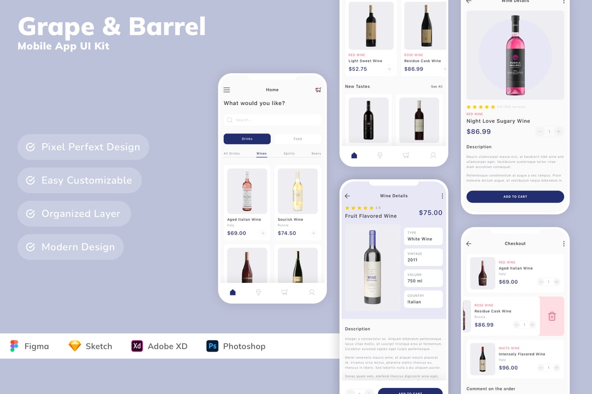 Download Grape & Barrel Mobile App UI Kit Figma Design