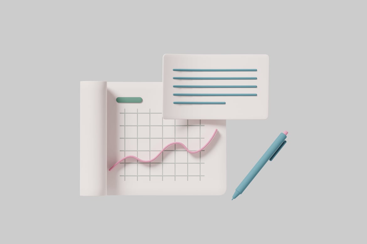 Download Graph with grid, rectangle, and pen on notepad. 3D Model