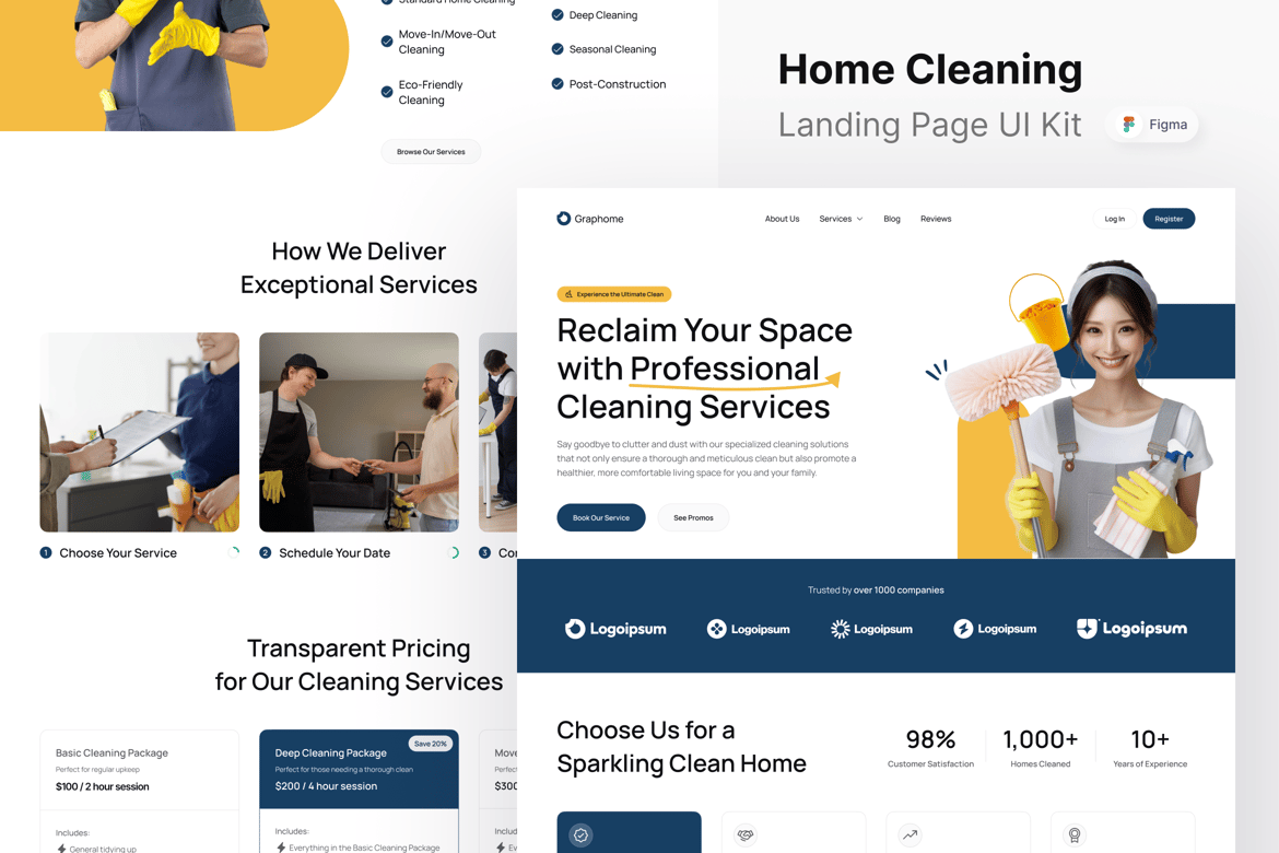 Download Graphome - Home Cleaning Service Landing Page Figma Design