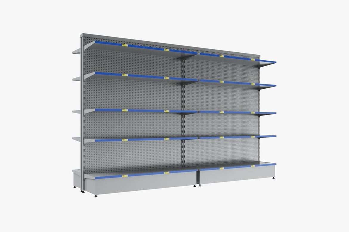 Download Gray Shelving Unit with Blue-Lipped Shelves and Yellow Clips 3D Model