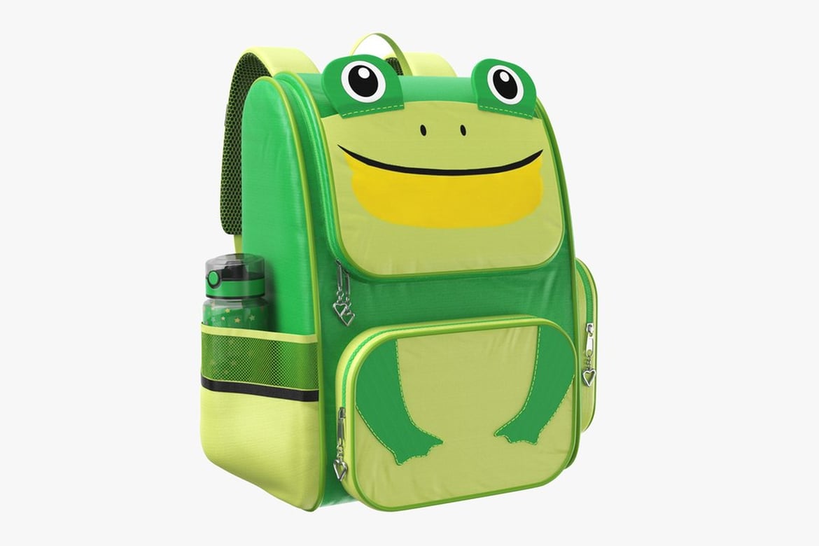 Download Green Backpack with Cartoon Frog Design 3D Model