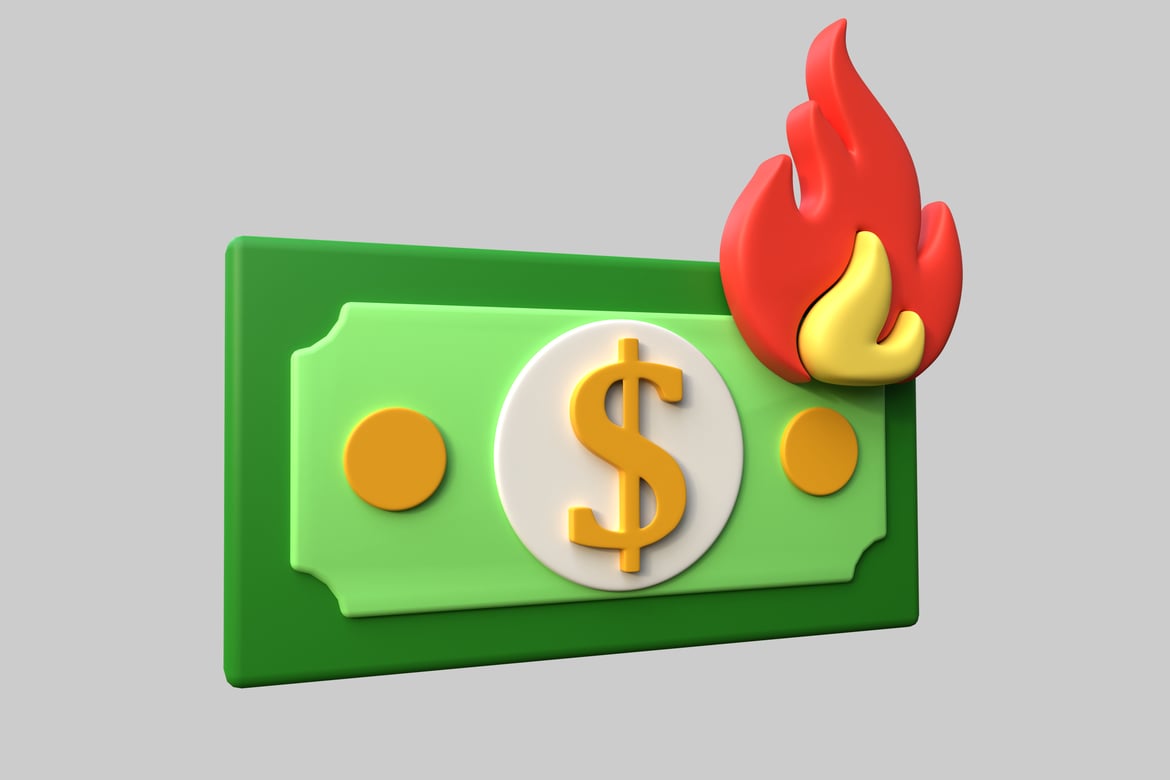 Download Green bill with dollar sign and flame. 3D Model