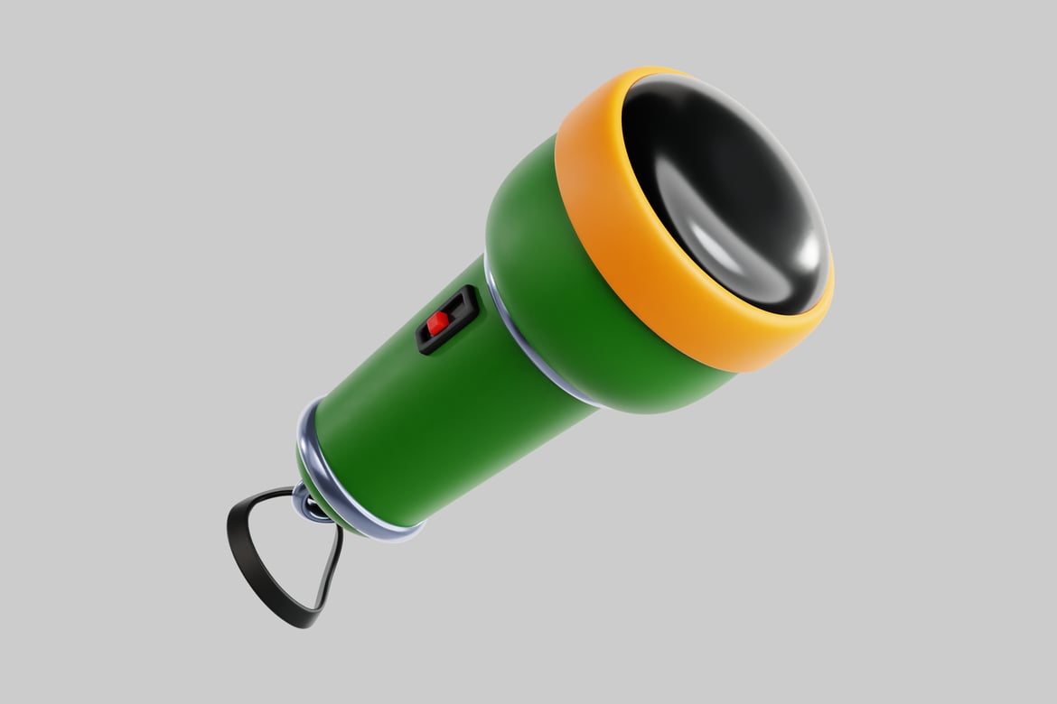 Download Green flashlight with yellow rim and black lens 3D Model