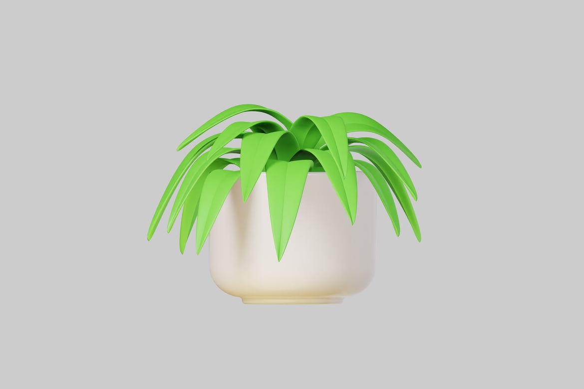 Download Green leaves of a potted plant. 3D Model