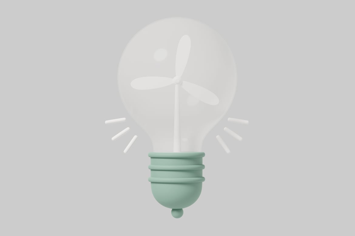 Download Green light bulb with wind turbine 3D Model