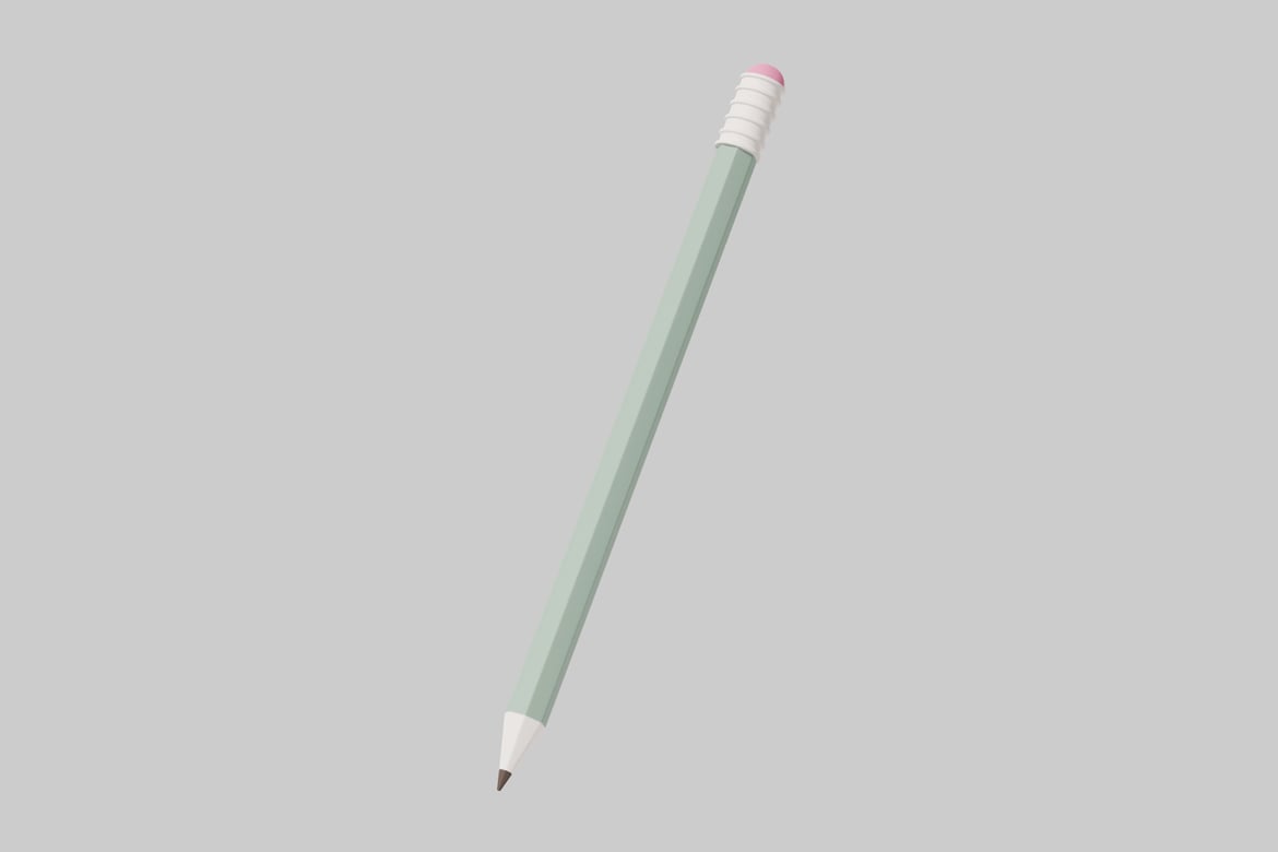 Download Green pencil with white eraser and pink eraser tip. 3D Model