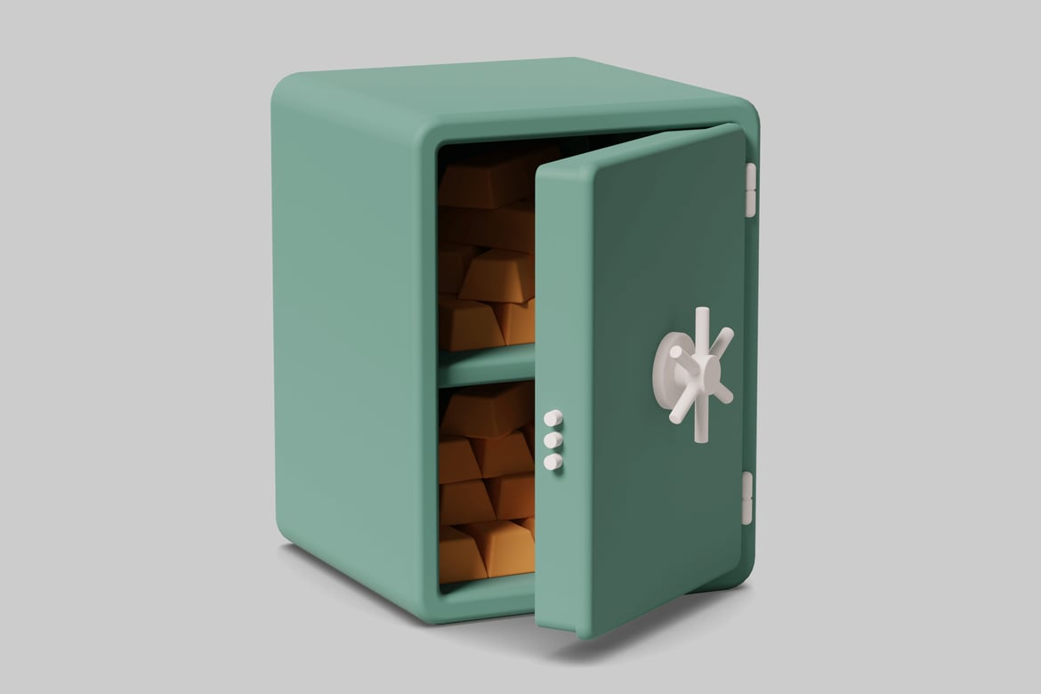 Download Green safe with gold bars. 3D Model