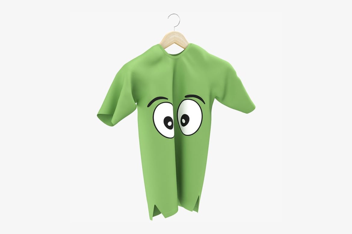 Download Green T-Shirt with Cartoon Face Design and Small Tear 3D Model