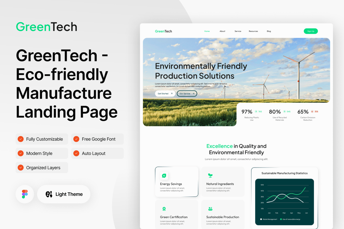 Download GreenTech - Eco-friendly Manufacture Landing Page Figma Design