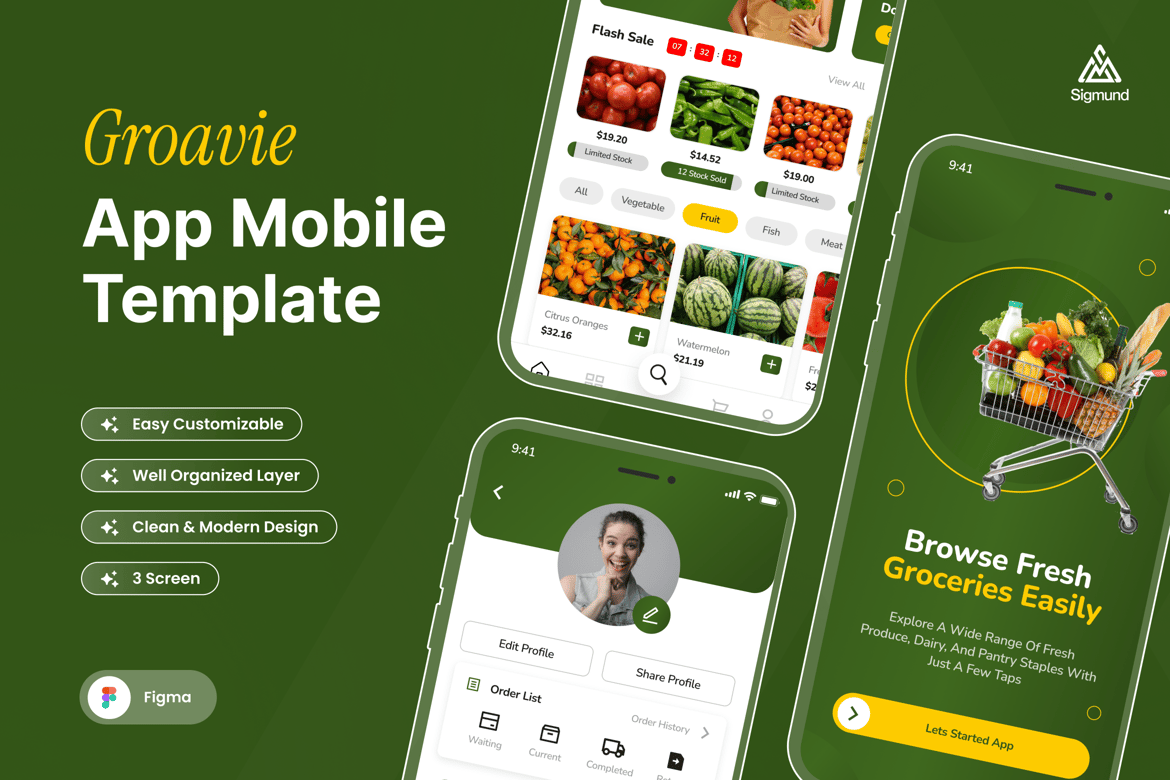 Download Groavie - Grocery App Mobile UI Kits Figma Design