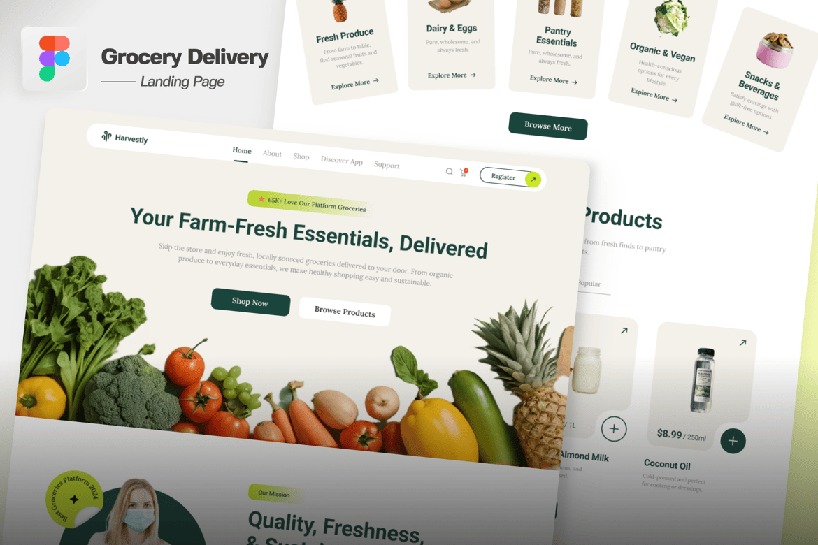 Download Grocery Delivery Landing Page Figma Design