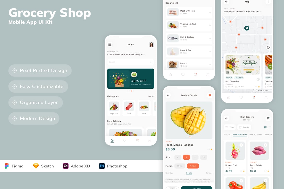 Download Grocery Shop Mobile App UI Kit Figma Design