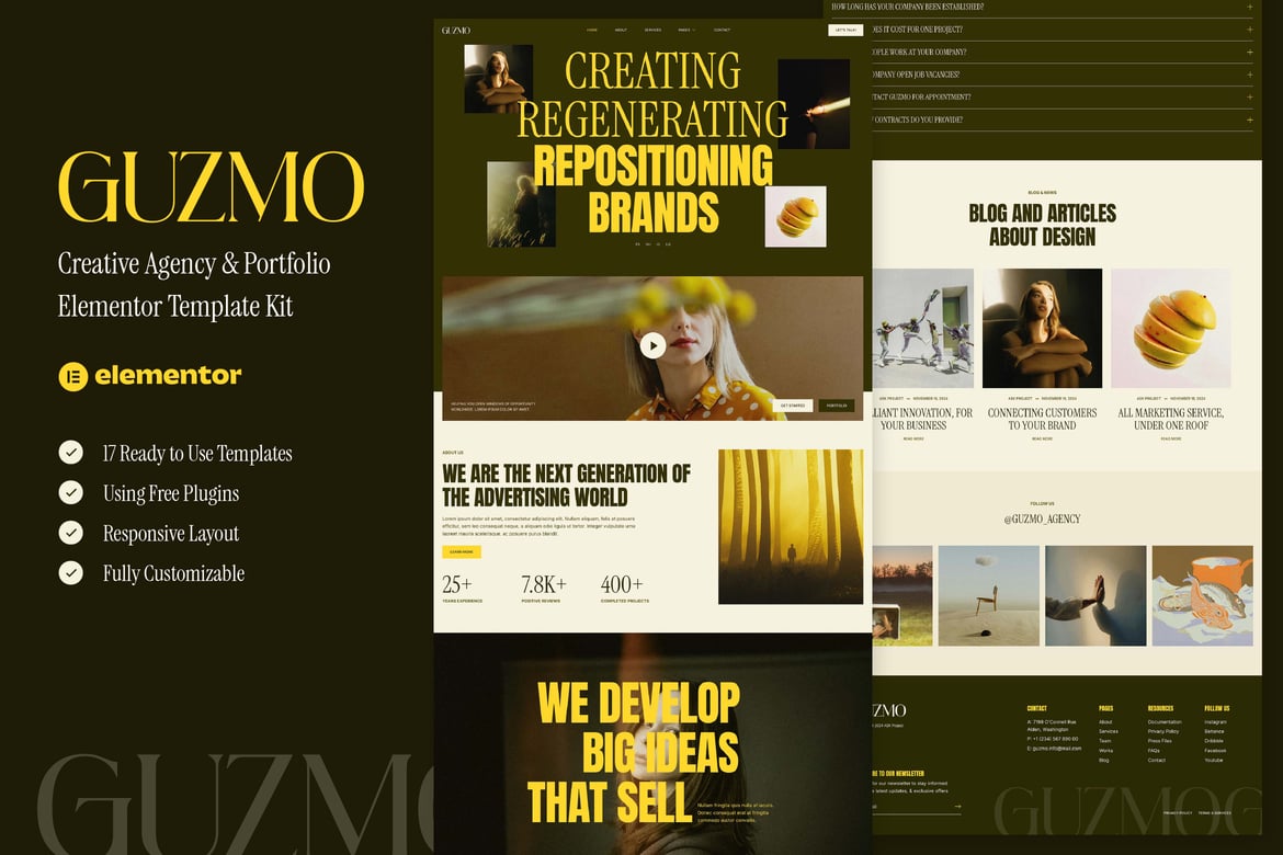 Download Guzmo - Creative Agency & Portfolio Elementor Template Kit