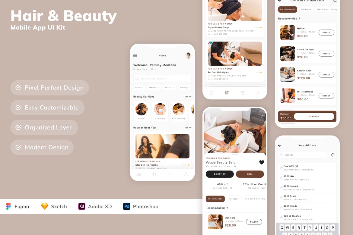 Download Hair & Beauty Mobile App UI Kit Figma Design