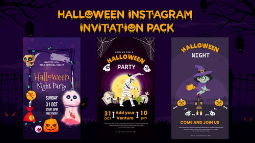 Download Halloween Invitation Instagram Pack - Cartoon Animations After Effect Template