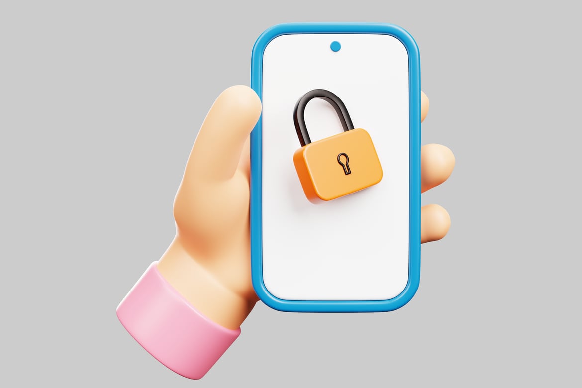 Download Hand holding a smartphone with a lock on its screen. 3D Model