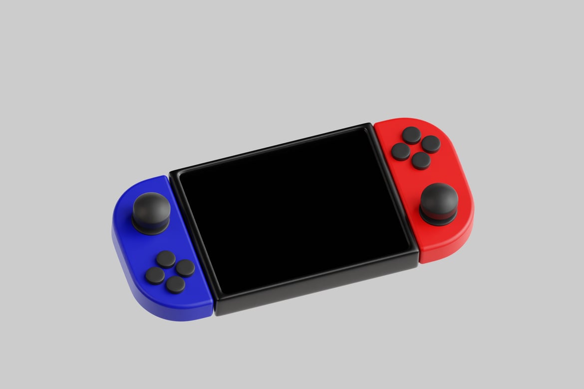 Download Handheld game console with two controllers. 3D Model