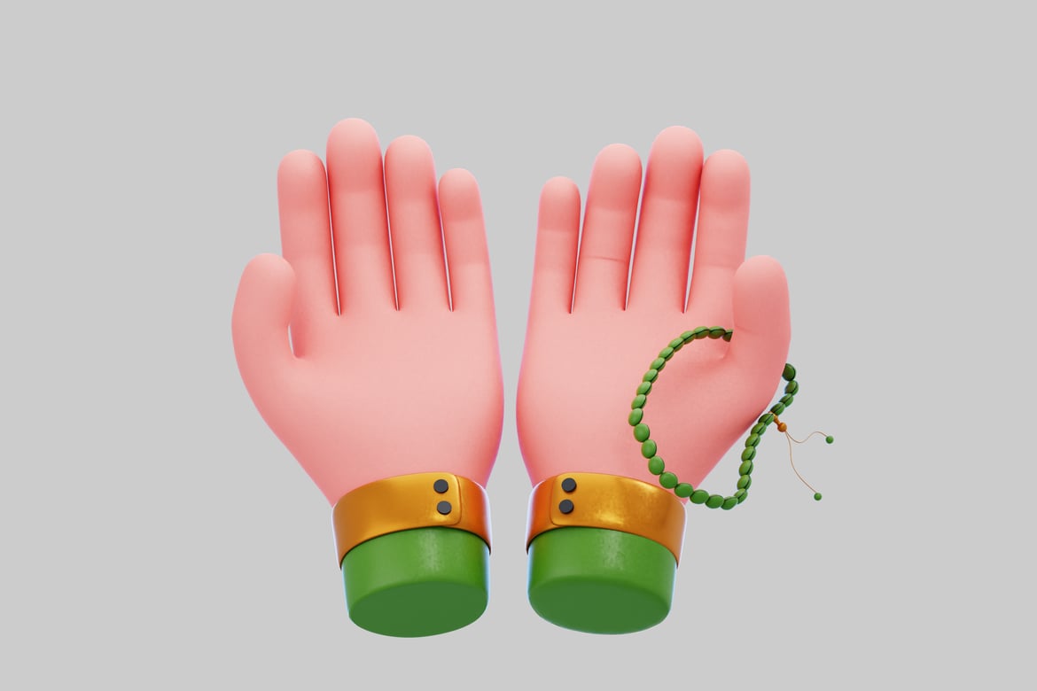 Download Hands with gold cuffs and green beaded bracelet 3D Model