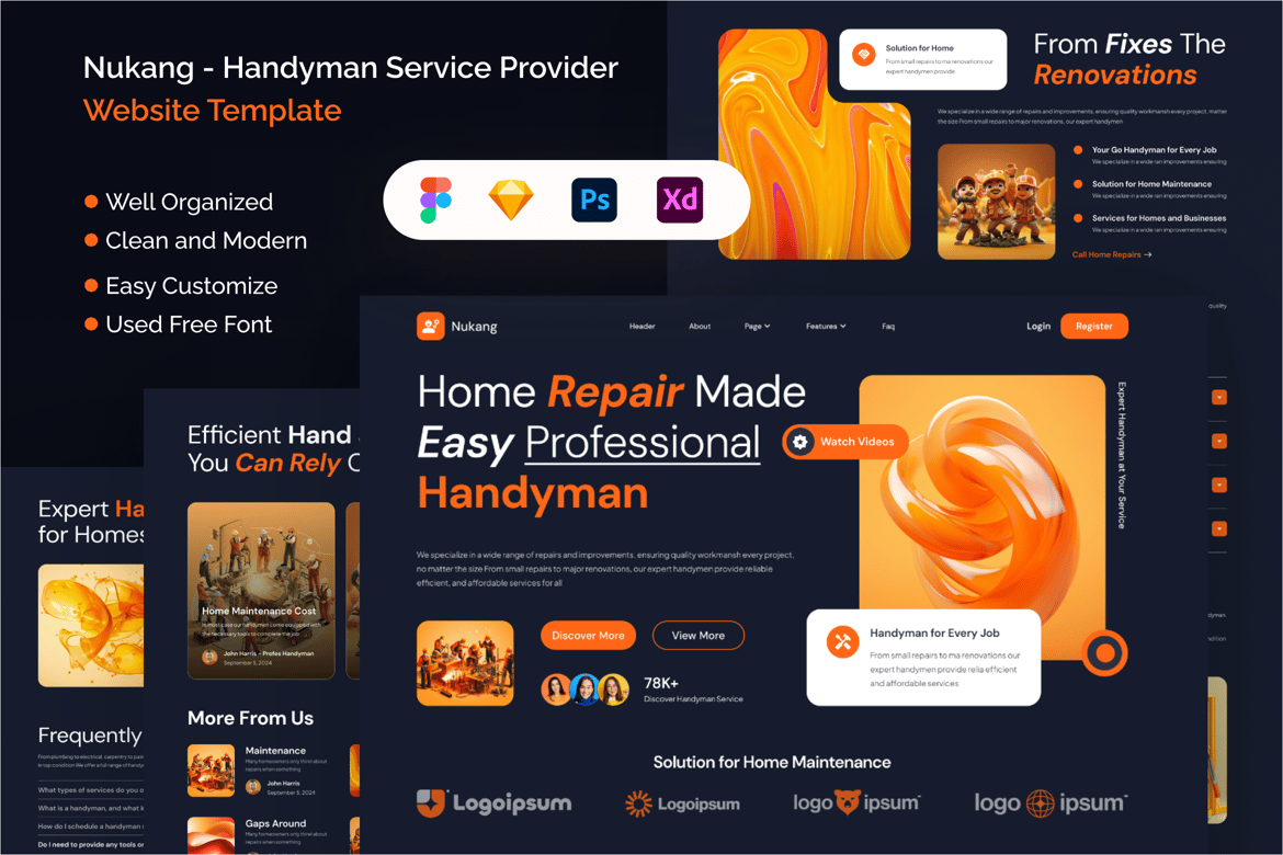 Download Handyman Service Provider Website Template Figma Design