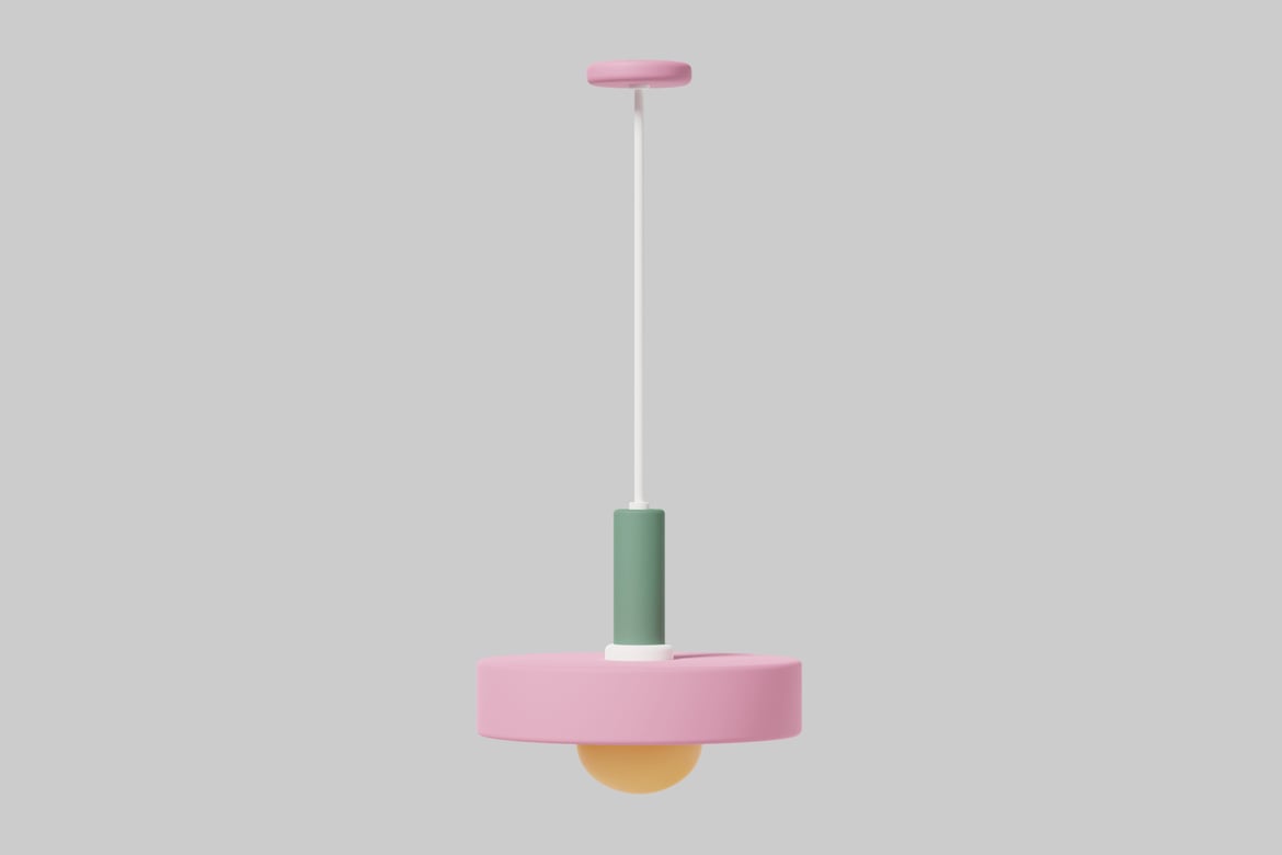 Download Hanging light fixture with pink base and white stem 3D Model