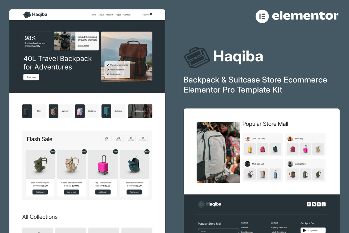 Download Haqiba - Backpack & Suitcase Store Ecommerce Elementor Pro Template Kit