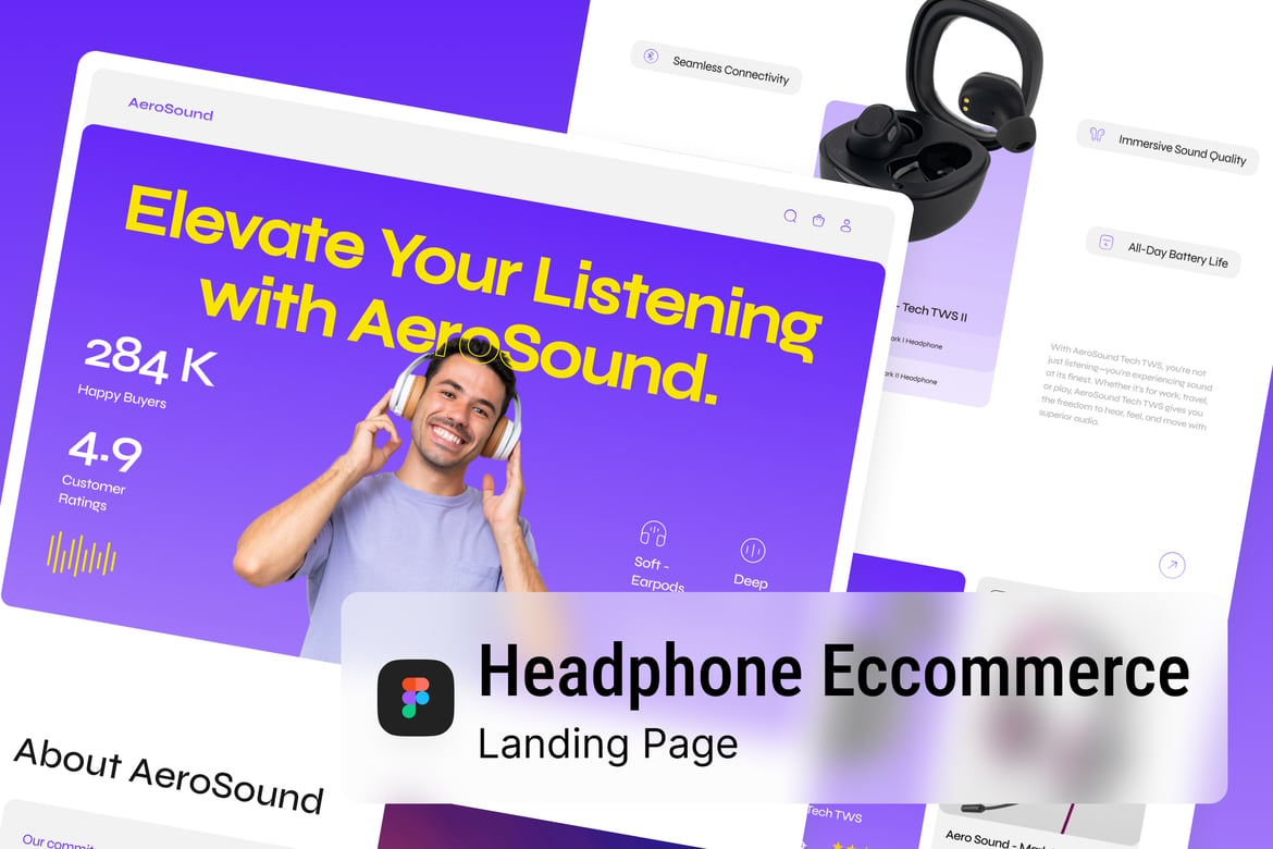 Download Headphone Ecommerce Landing Page Figma Design