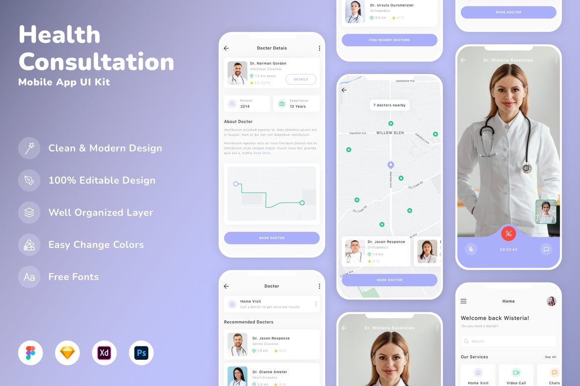 Download Health Consultation Mobile App UI Kit Figma Design