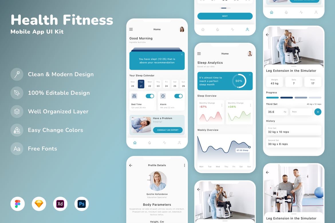 Download Health Fitness Mobile App UI Kit Figma Design