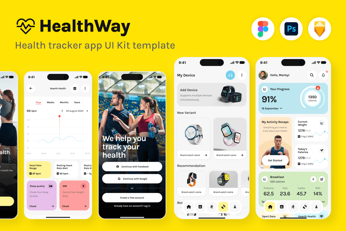 Download Health & Heart Rate Tracker App Figma Design