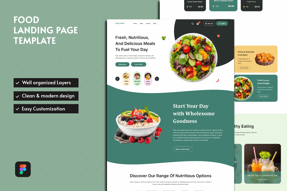 Download Healthy Food Landing Page Template Figma Design