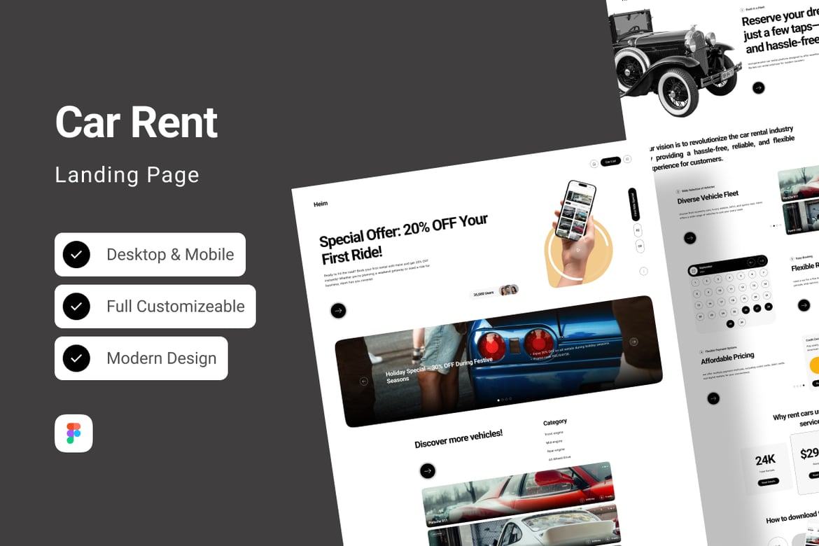 Download Heim - Car Rent Landing Page Figma Design