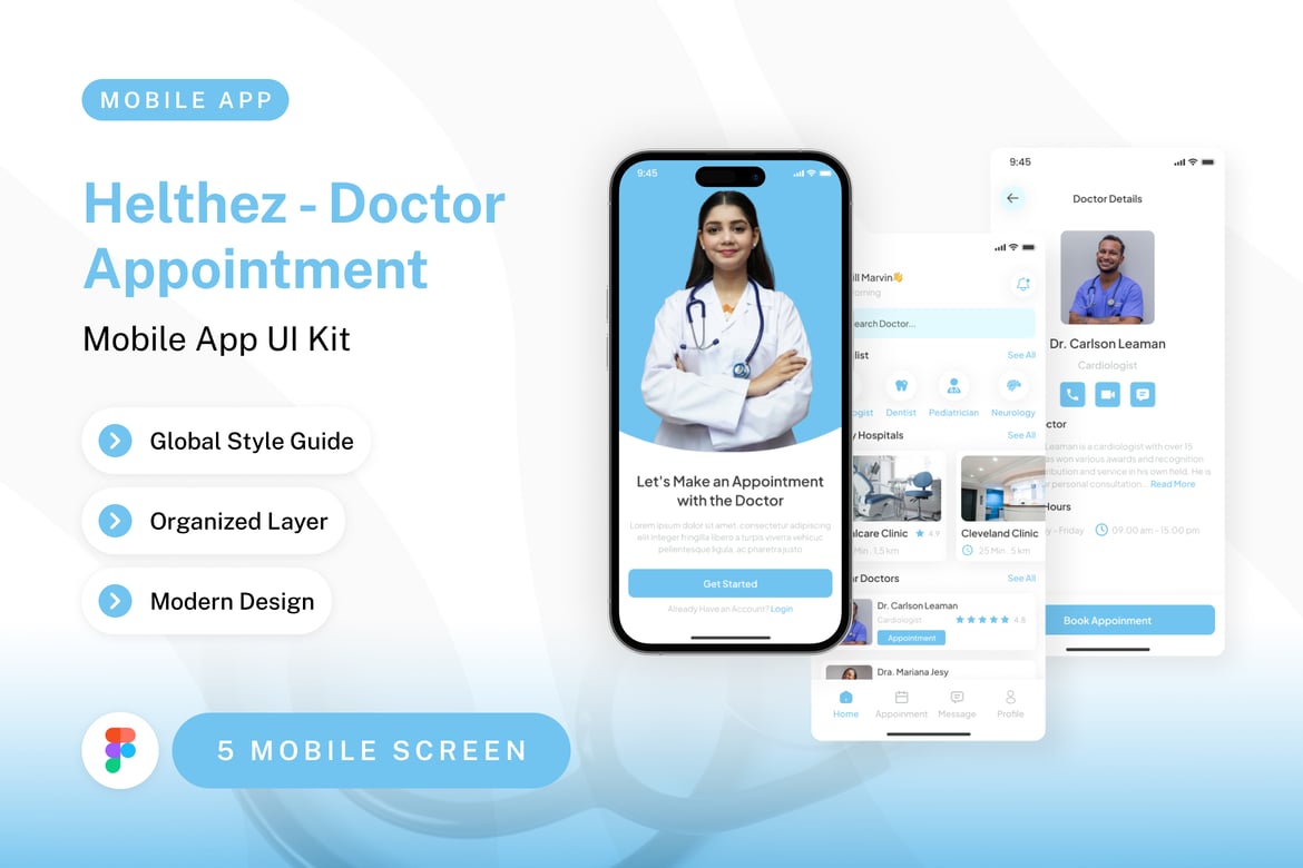 Download Helthez - Doctor Appointment Mobile App UI Kit Figma Design