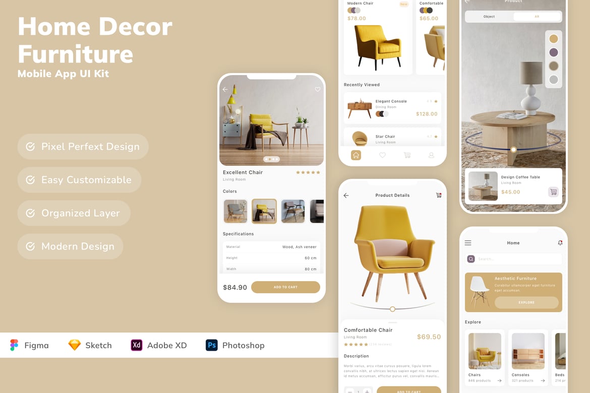 Download Home Decor & Furniture Mobile App UI Kit Figma Design